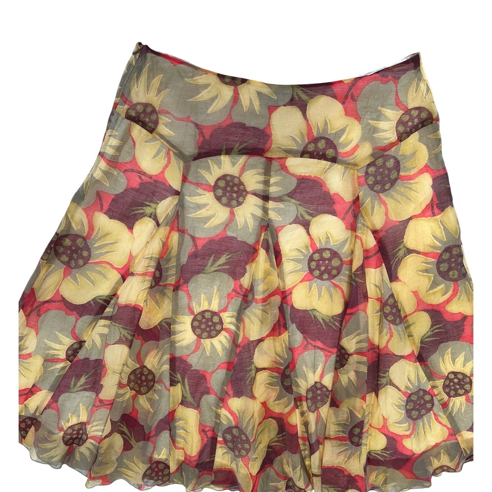 Nic +‎ Zoe Sunflower Floral Pleated Midi Skirt Red Yellow Tencel Blend Size 10